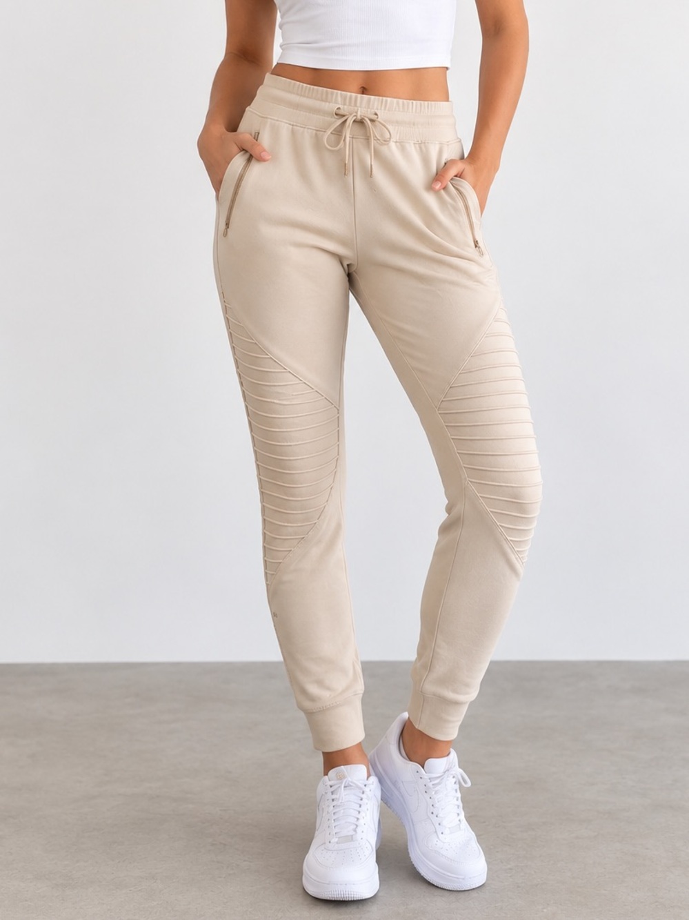 Alo Yoga Moto Jogger Leggings Ivory Cream Estimated Size Small 29” Inseam